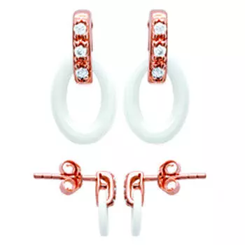 Les Trsors De Lily [L4688] - Позолоченные серьги Sissi белая керамика (розовое золото) - 10x5 мм