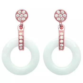 Les Trsors De Lily [L4689] - Белая керамика (розовое золото) Позолоченные серьги Sissi - 20x12 мм