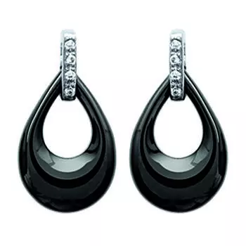 Les Trsors De Lily [L6686] - Серебристо-черные Sissi серебряные (керамические) серебряные серьги с родиевым покрытием - 16x10 мм