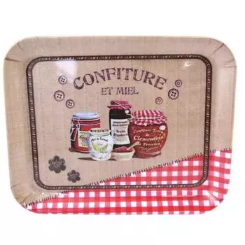 Les Trsors De Lily [M1325] - Маленький красно-бежевый поднос Jam and Honey (красные квадраты) 15x20 см.