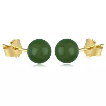 Les Trsors De Lily [M6682] - Позолоченные серьги Mineralia зеленый агат - 6 мм