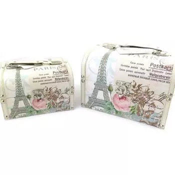 Les Trsors De Lily [M7742] - Набор из 2 деревянных ящиков Belle Epoque бежево-зелёный (Эйфелева башня) - 22x18x14 и 18x15x10 см.