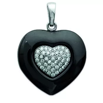 Les Trsors De Lily [M8825] - Серебряный кулон Love чёрное серебро (керамика) - 19x17 мм