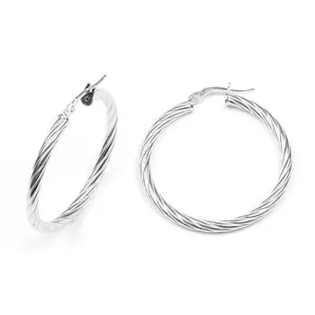 Les Trsors De Lily [M8929] - Серебряные серьги-кольца Torsades (родированное покрытие) - 35x3 мм