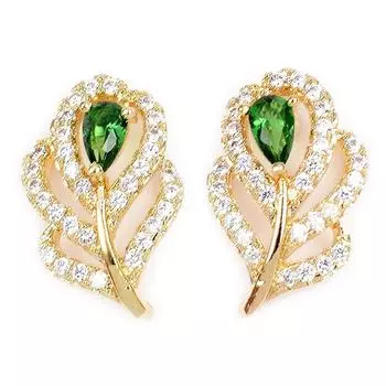 Les Trsors De Lily [M9000] - Позолоченные серьги Sissi зелено-белые - 17x11 мм