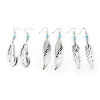 Les Trsors De Lily [N1003] - 3 пары дизайнерских серег Navajos серебристо-бирюзового цвета.
