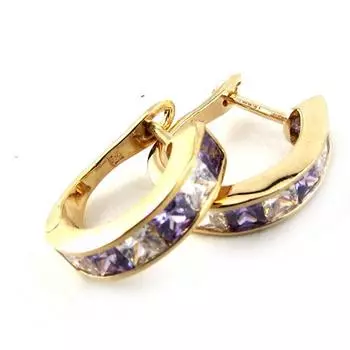 Les Trsors De Lily [N1708] - Позолоченные серьги-кольца с белым аметистом Sissi - 16x3 мм
