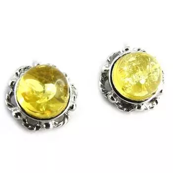 Les Trsors De Lily [N1984] - Медовый янтарь (родий) Серебряные серьги Inspiration - 8 мм