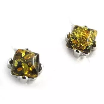 Les Trsors De Lily [N1989] - Серебряные серьги Inspiration зеленого янтаря (родий) - 6 мм.