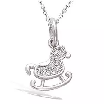Les Trsors De Lily [N5344] - Белая серебряная подвеска Лошадь-качалка (с родиевым покрытием) - 12x11 мм