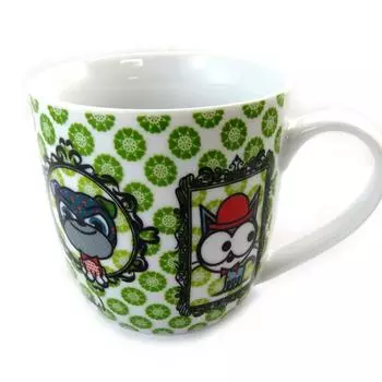 Les Trsors De Lily [N5667] - Кружка фарфоровая Собака и кошка Лолита зеленая