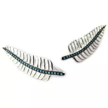 Les Trsors De Lily [N6242] - Серебряные серьги Навахо с бирюзой (перья)