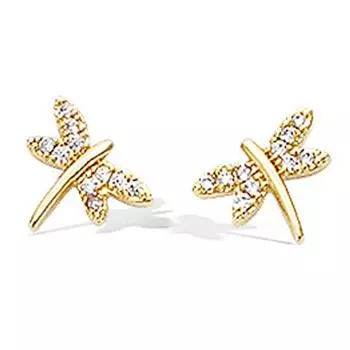 Les Trsors De Lily [N6912] - Позолоченные серьги Стрекоза белое золото - 12x8 мм
