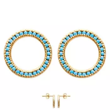 Les Trsors De Lily [N7140] - Позолоченные золотые бирюзовые серьги Навахо (кружки) - 13 мм