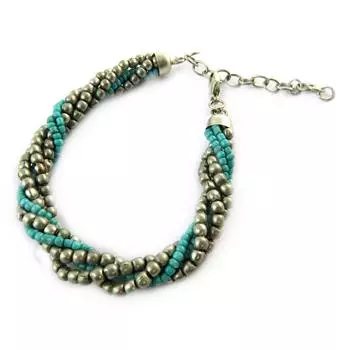 Les Trsors De Lily [N7195] - Браслет в этническом стиле «Килиманджаро» бирюзово-серого цвета.