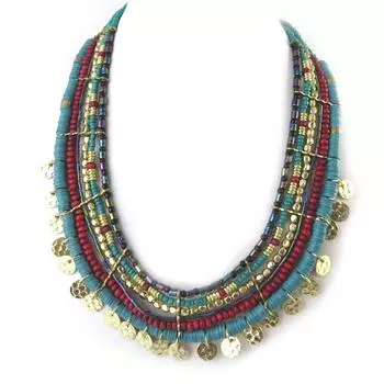 Les Trsors De Lily [N8140] - Дизайнерское колье Алтай красное бирюзовое золото