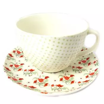 Les Trsors De Lily [N8496] - чашка + блюдце Vintage Design бежево-красный liberty - чашка 11x7 см
