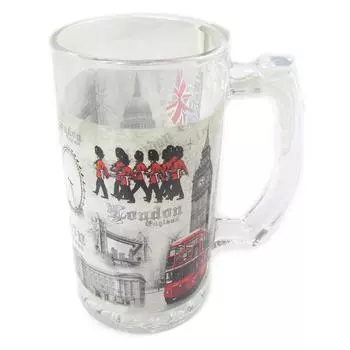 Les Trsors De Lily [P0322] - Стеклянная пивная кружка So British красный белый - 22. 5x9 см.