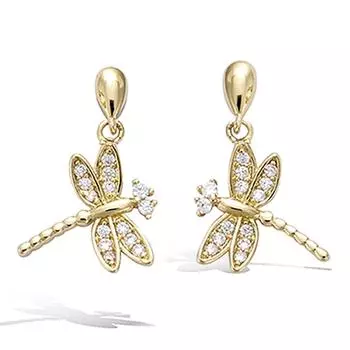 Les Trsors De Lily [P1209] - Позолоченные серьги Стрекозы белое золото - 12x12 мм