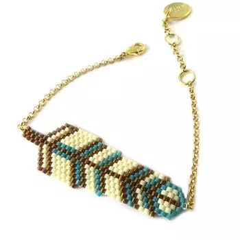 Les Trsors De Lily [P1744] - Браслет Artisan Azuni бирюзовый бежево-коричневый золото (ручная работа)