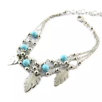 Les Trsors De Lily [P1940] - Серебряный бирюзовый браслет Навахо (с родиевым покрытием) - 3 ряда