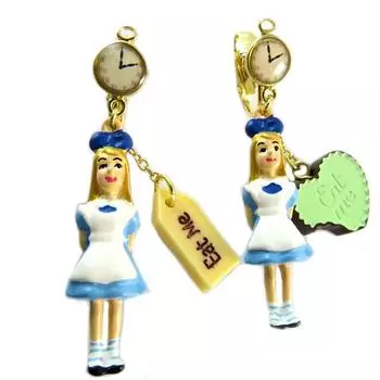 Les Trsors De Lily [P2049] - Серьги-клипсы ручной работы Чудесный мир (Алиса) синее белое золото - 55x10 мм