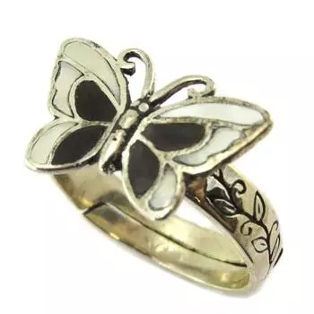 Les Trsors De Lily [P2538] - Серебряное кольцо Papillon des Songes черный белый жемчуг