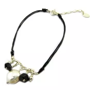 Les Trsors De Lily [P2562] - Серебряный браслет Mineralia черный белый жемчуг