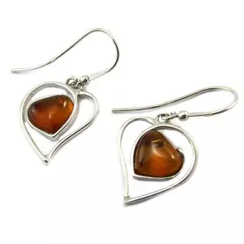 Les Trsors De Lily [P2579] - Серебряные серьги Love с коньячным янтарем (родированное покрытие) - 10x10 мм