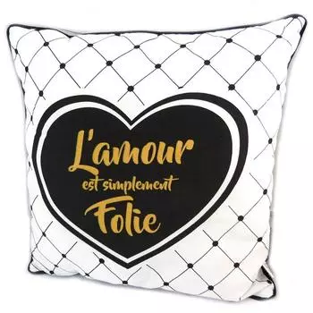 Les Trsors De Lily [P2966] - Дизайнерская подушка Messages белое черное золото (Любовь - это просто безумие) - 30 см чёрный