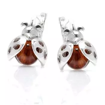 Les Trsors De Lily [P3310] - Серебряные серьги с коньячным янтарем (родий) Божьи коровки