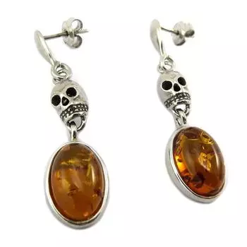 Les Trsors De Lily [P3311] - Серебряные серьги Череп коньячный янтарь (родированное покрытие) - 38x9 мм