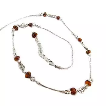 Les Trsors De Lily [P3357] - Колье Вдохновение Коньячный янтарь (родированное покрытие) - 20x6 мм (листья)