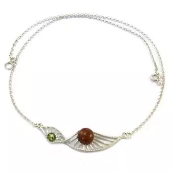 Les Trsors De Lily [P3360] - Серебряное колье Вдохновение коньячный янтарь и зеленый (родий) - 40x10 мм