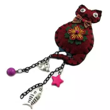 Les Trsors De Lily [P3676] - бордовая дизайнерская брошь Capucines (кошка)