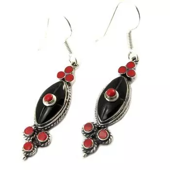 Les Trsors De Lily [P3760] - Серебряные серьги Hatari черно-красные - 35x9 мм