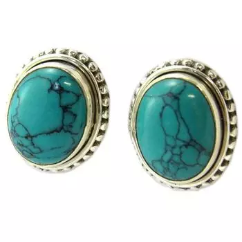 Les Trsors De Lily [P3783] - Серебряные серьги Heaven с серебряной бирюзой - 13x10 мм