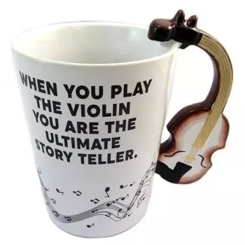 Les Trsors De Lily [P4176] - Керамическая кружка Musicology бело-коричневая (Скрипка) - 13. 5x12. 5см