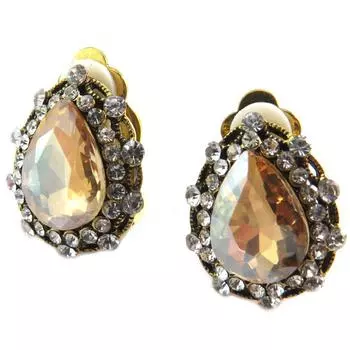 Les Trsors De Lily [P4731] - Дизайнерские клипсы Sissi из белого янтаря и золота - 21x16 мм.