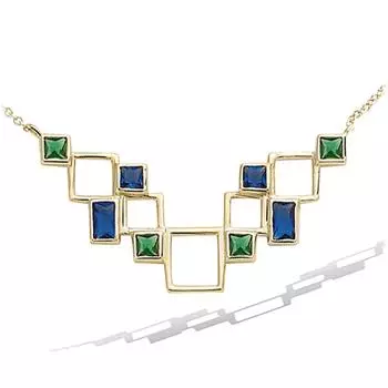Les Trsors De Lily [P5042] - Колье с позолотой Sissi зелено-голубое золото - 40x25 мм