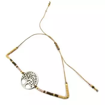 Les Trsors De Lily [P5065] - Этнический стальной браслет Древо жизни бежево-коричневый - 15 мм