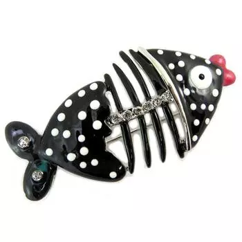 Les Trsors De Lily [P5959] - Дизайнерская брошь Lilipoupettes (рыбка) черный белый - 60x30 мм