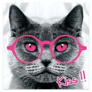 Les Trsors De Lily [P6479] - Холст Un amour d Animaux серо-розовый (кошка) - 40x40 см.