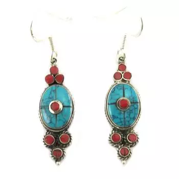 Les Trsors De Lily [P7204] - Серебряные серьги «Hatari» с коралловой бирюзой - 30x10 мм
