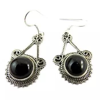 Les Trsors De Lily [P7231] - Серебряные серьги ручной работы Heaven , черная звезда, серебряный диопсид - 24x19 мм.