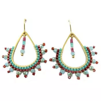 Les Trsors De Lily [P7726] - Дизайнерские серьги из стали Boho зелено-коричневое золото - 30x30 мм