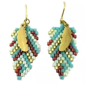 Les Trsors De Lily [P7727] - Дизайнерские серьги из стали Boho зелено-коричневое золото - 25x13 мм