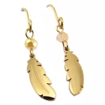 Les Trsors De Lily [P7766] - Дизайнерские серьги из стали «Бохо» розовое золото (Индийское перо) - 19x4 мм