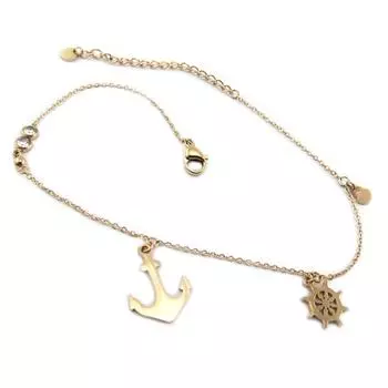 Les Trsors De Lily [P7817] - Стальной ножной браслет Морской мир из розового золота (золото-розовый) - 25,5 см - якорь 15x13 мм