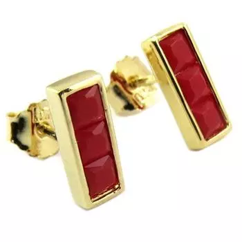 Les Trsors De Lily [P8042] - Позолоченные серьги Бохо золотисто-красные - 10x4 мм